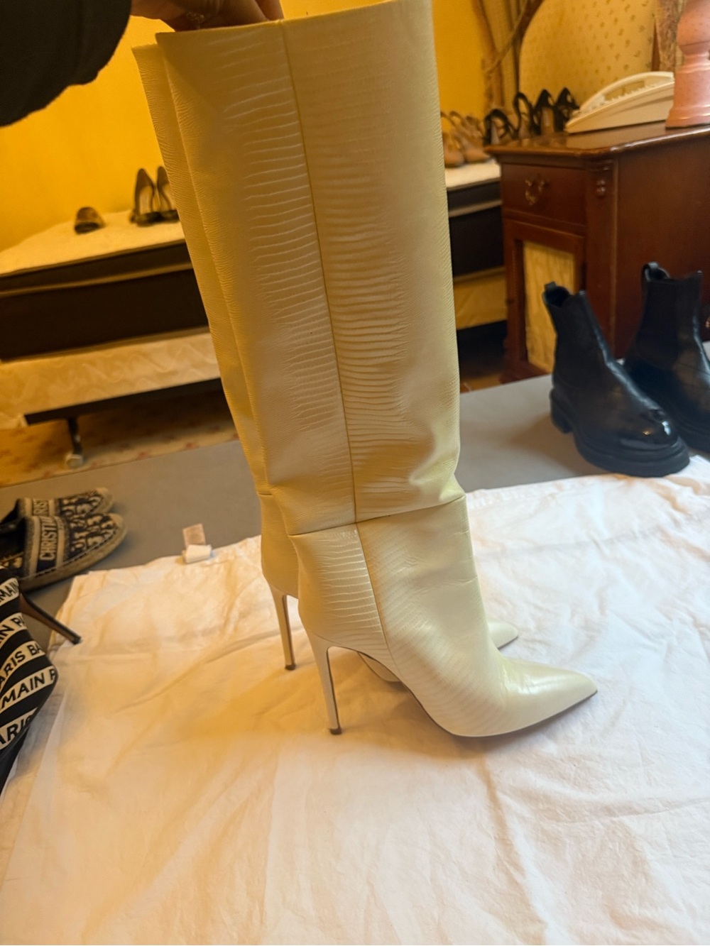 Paris Texas Cream Knee-High Stiletto Boots